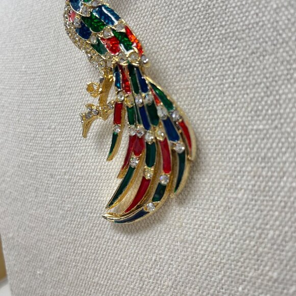 Vintage Enamel Rhinestone Peacock Brooch Pin Multicolor Bird Novelty - Picture 3 of 12